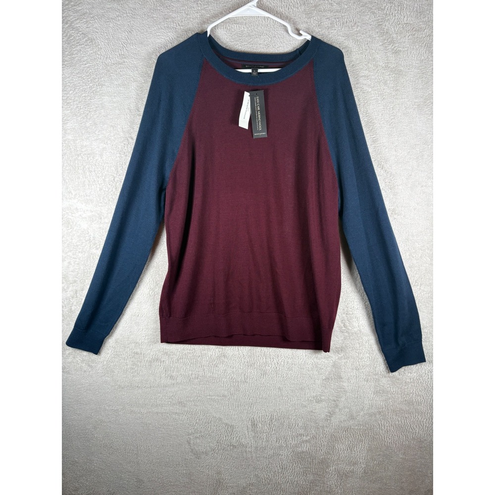 Banana Republic‎ Sweater Mens L Burgundy Blue Merino Wool Raglan NWT